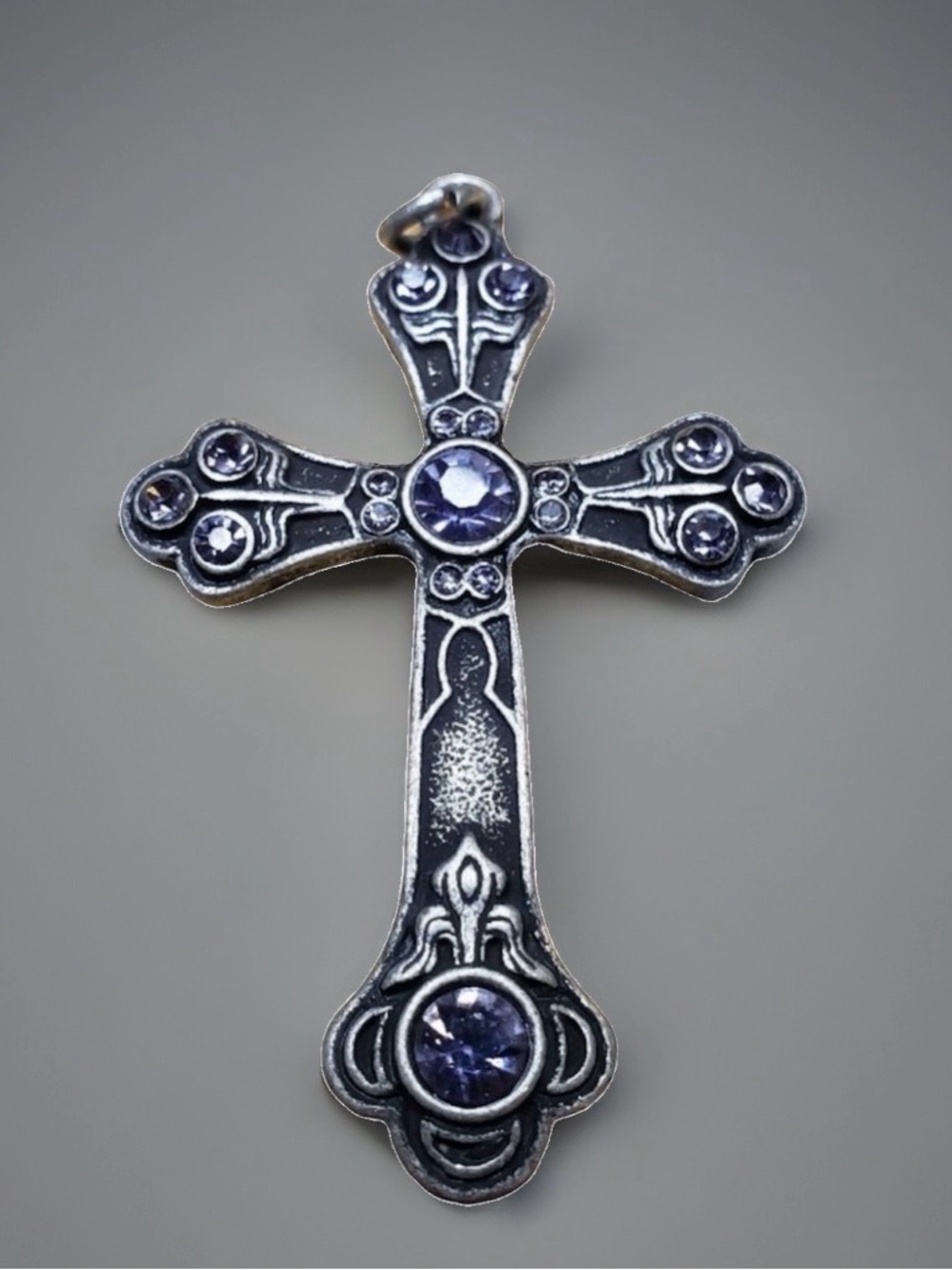 Purple Crystal Celtic Gothic Cross Renaissance Pendant